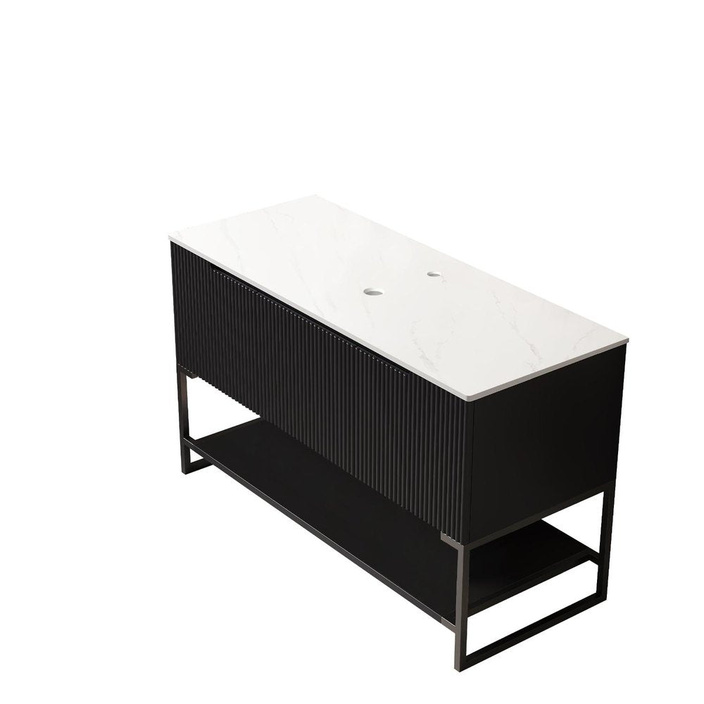 48" Black Wood Freestanding Three Door Bathroom Vanity
