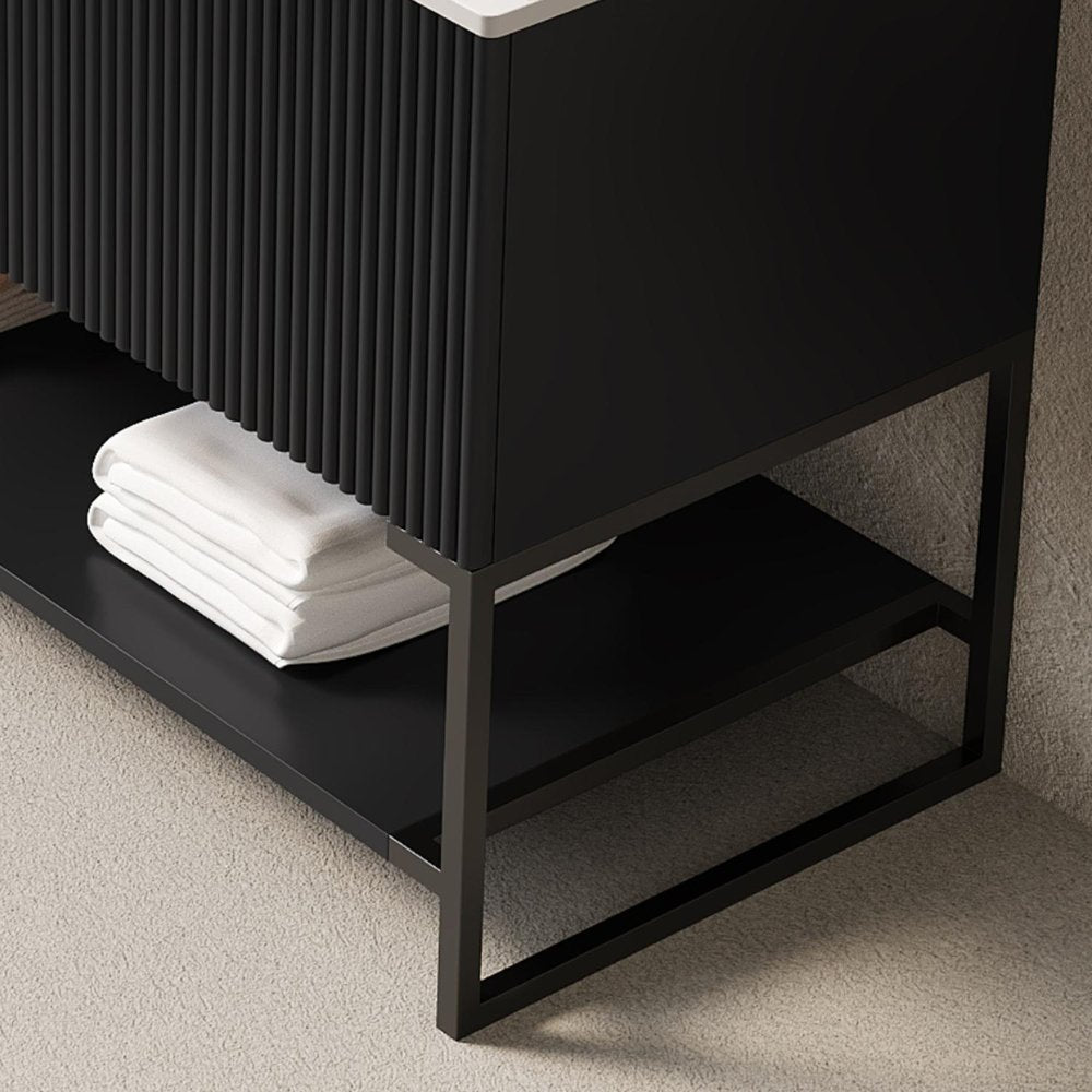 48" Black Wood Freestanding Three Door Bathroom Vanity