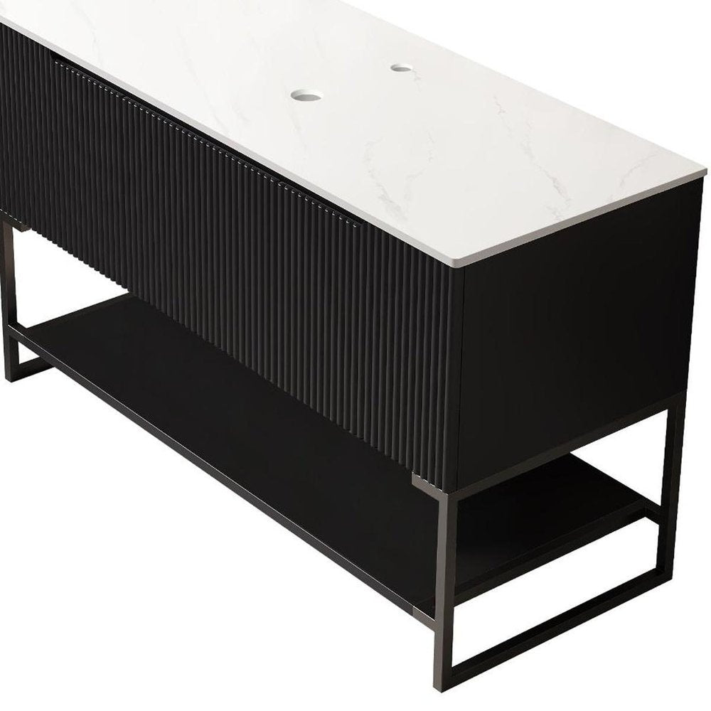 48" Black Wood Freestanding Three Door Bathroom Vanity