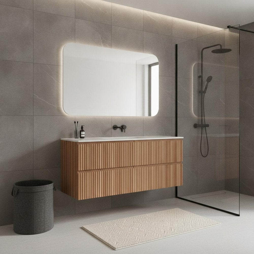 41" Brown Wood Floating Three Door Bathroom Vanity