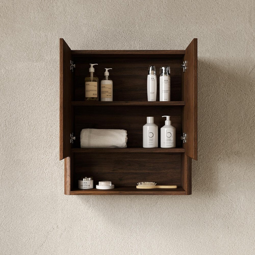 26" Brown Wood Floating Double Door Bathroom Vanity
