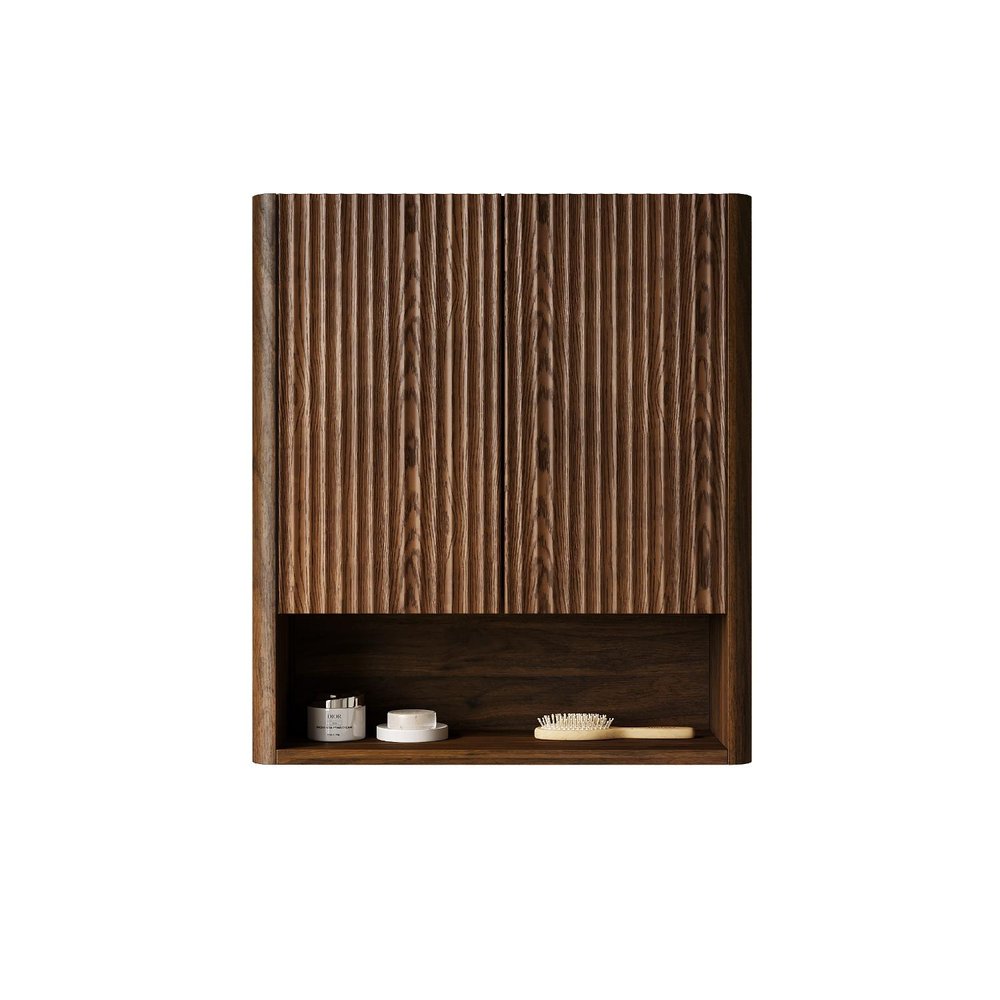 26" Brown Wood Floating Double Door Bathroom Vanity
