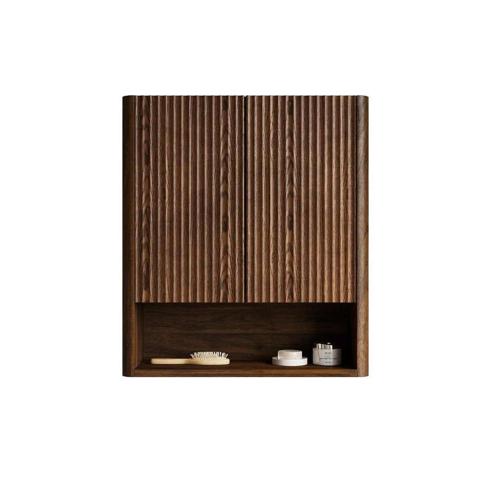 26" Brown Wood Floating Double Door Bathroom Vanity