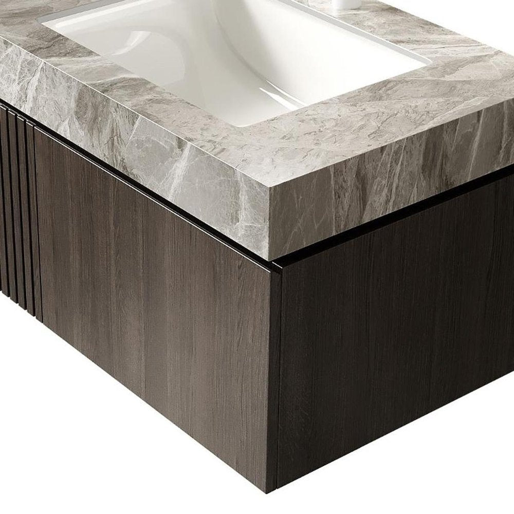 30" Black Wood Floating Single Door Bathroom Vanity With White Sink