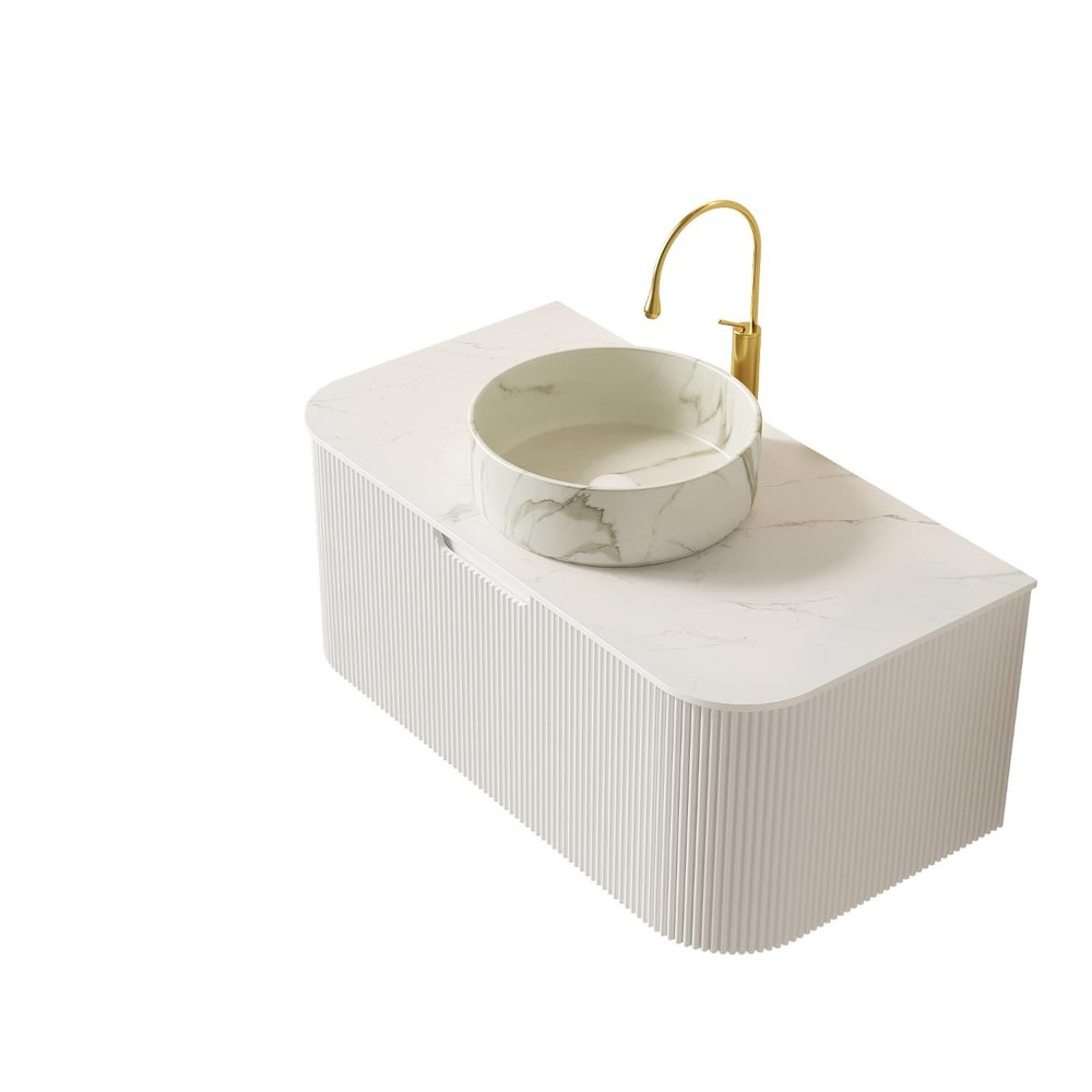 36" White Wood Floating Bathroom Vanity With Sink And Two Drawers