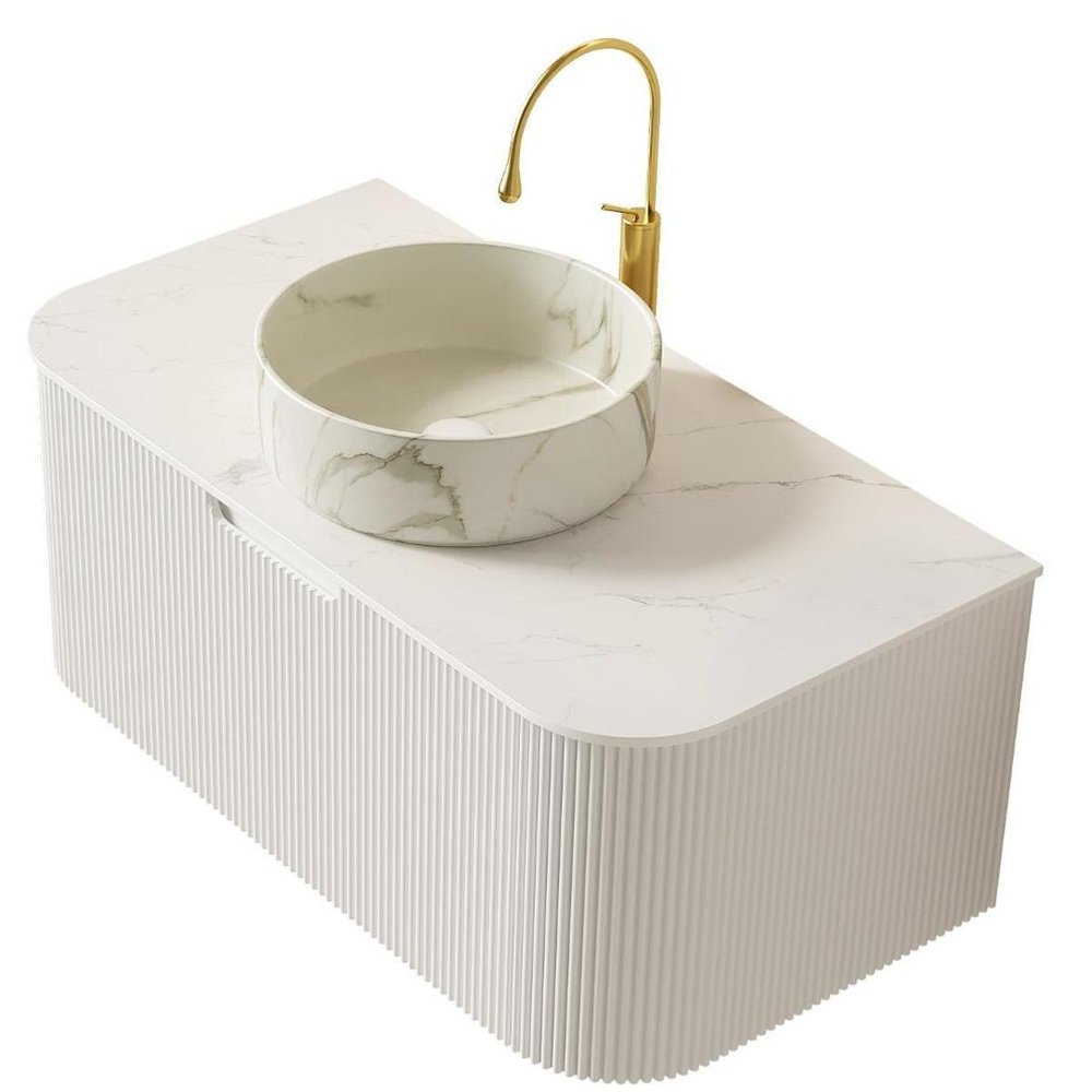 36" White Wood Floating Bathroom Vanity With Sink And Two Drawers