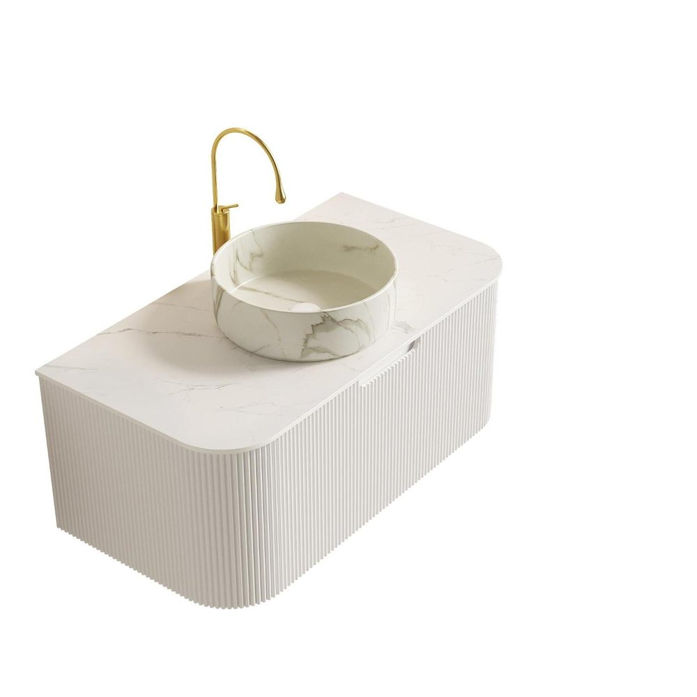 36" White Wood Floating Bathroom Vanity With Sink And Two Drawers