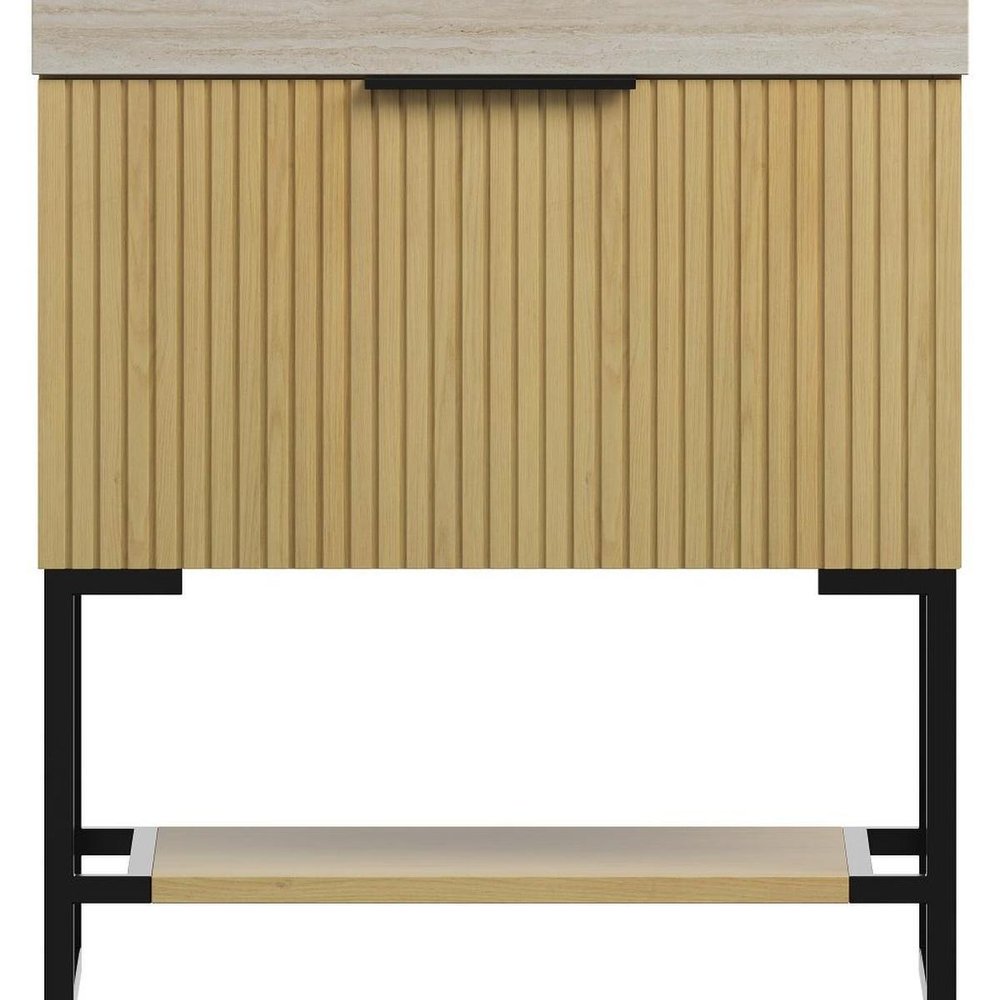 30" Gold Wood Freestanding Bathroom Vanity With White Sink