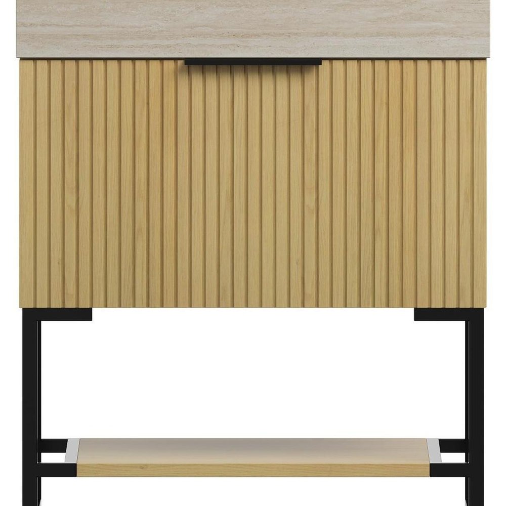 30" Gold Wood Freestanding Bathroom Vanity With White Sink