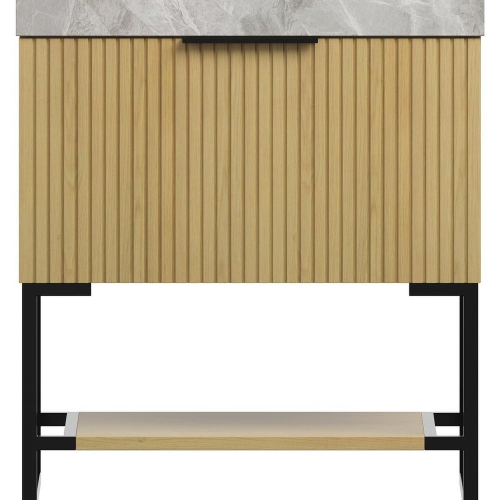 30" Brown Wood Freestanding Bathroom Vanity With White Sink