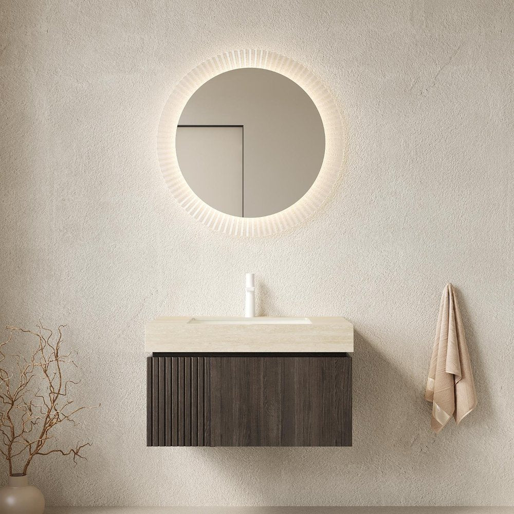 30" Black Wood Floating Bathroom Vanity With White Sink