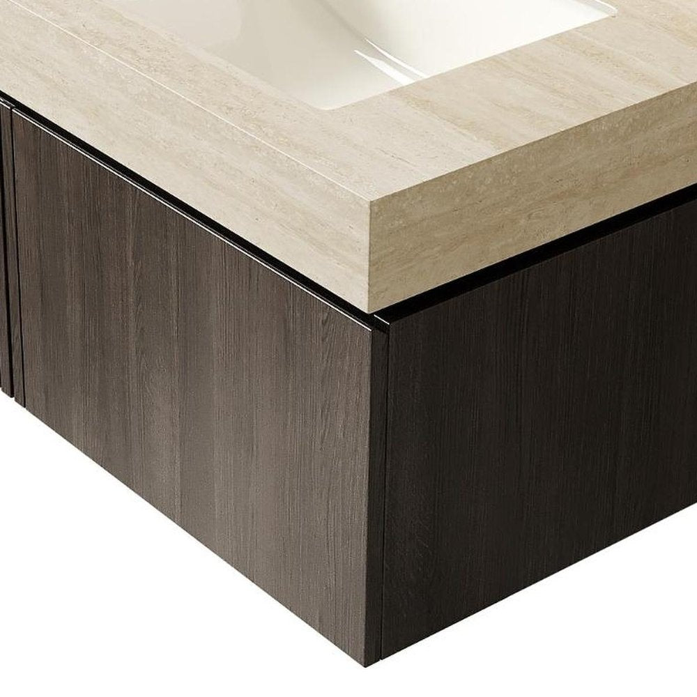 30" Black Wood Floating Bathroom Vanity With White Sink