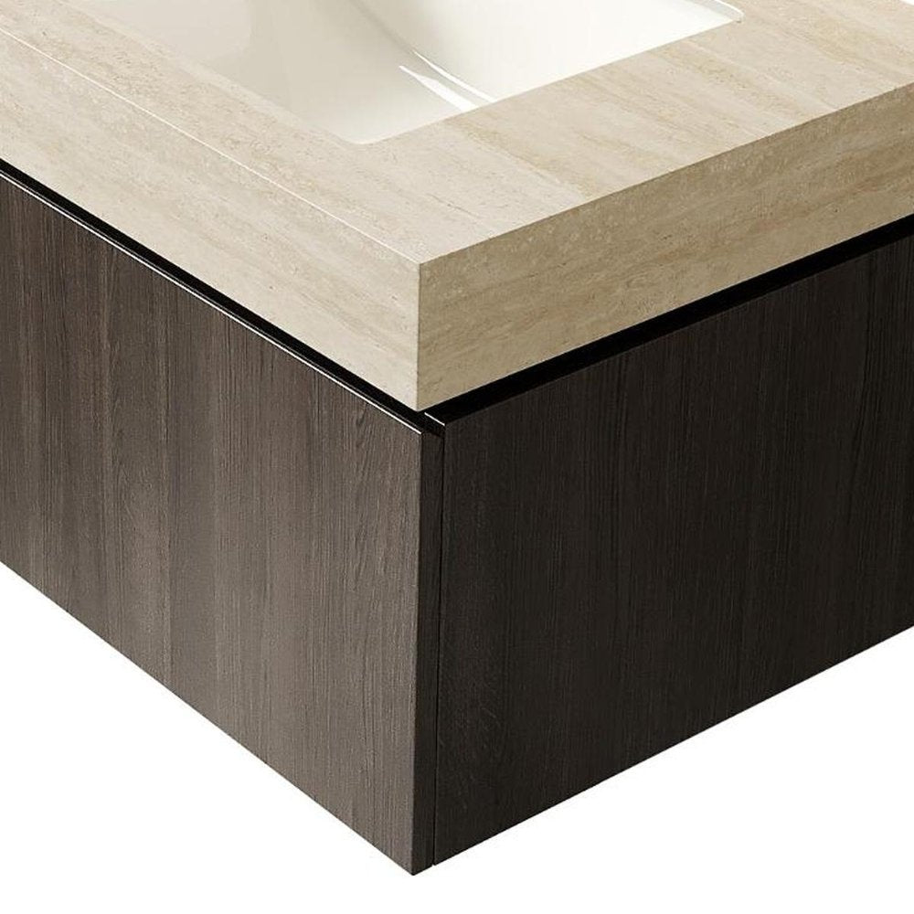 30" Black Wood Floating Bathroom Vanity With White Sink