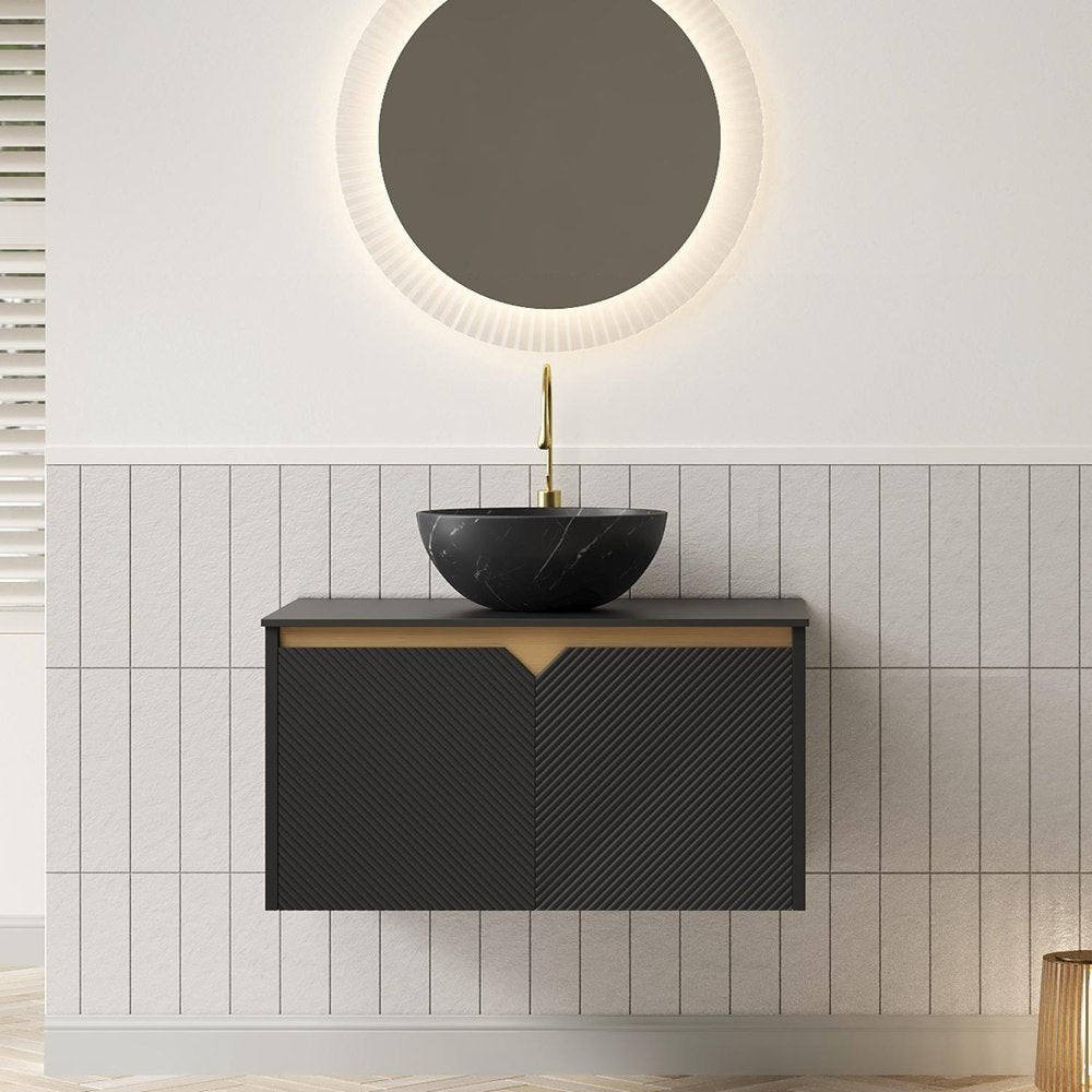 30" Black Wood Floating Double Door Bathroom Vanity With Sink