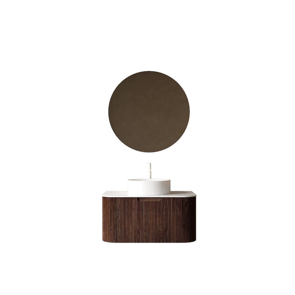 30" Brown Wood Floating Bathroom Vanity With White Sink