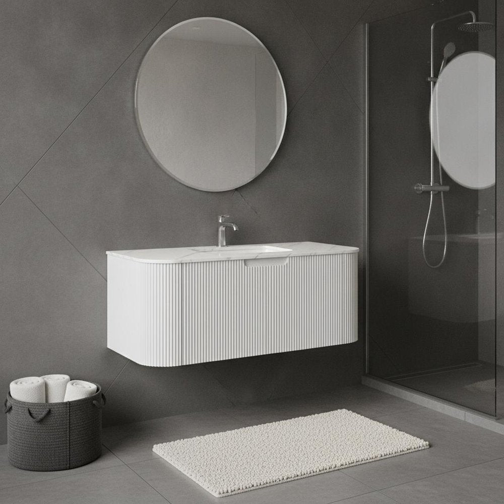 36" White Wood Floating Bathroom Vanity