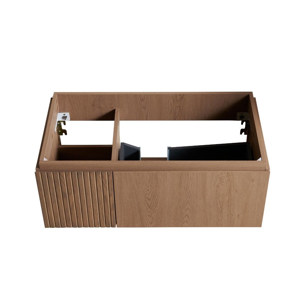 35" Brown Wood Floating Single Door Bathroom Vanity