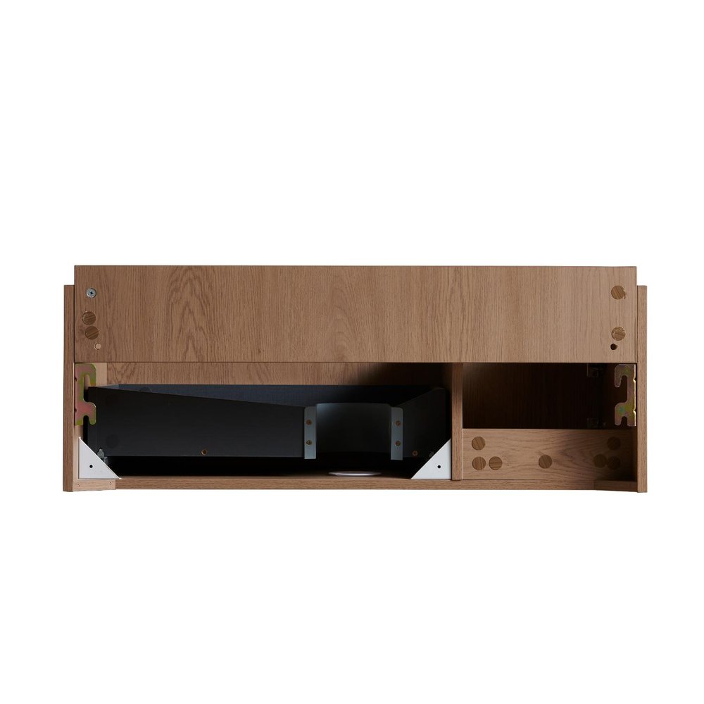 35" Brown Wood Floating Single Door Bathroom Vanity