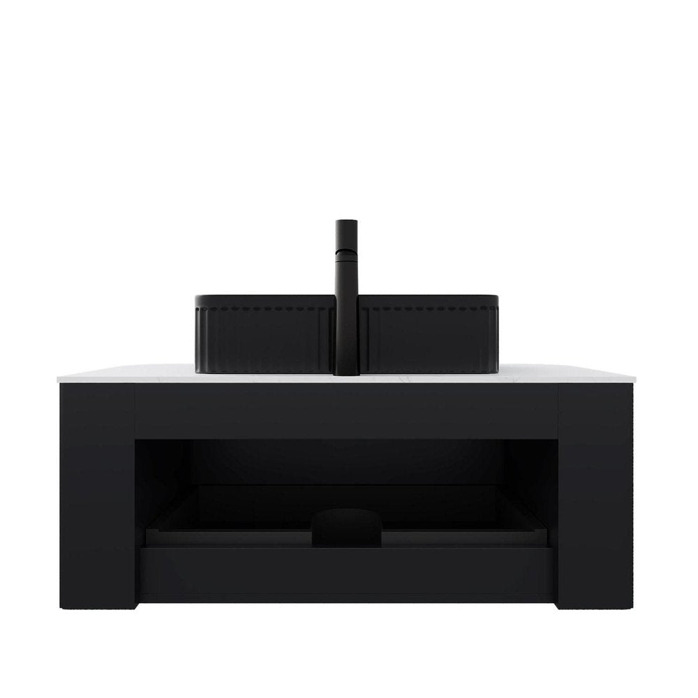 36" Black Wood Floating Bathroom Vanity With Sink