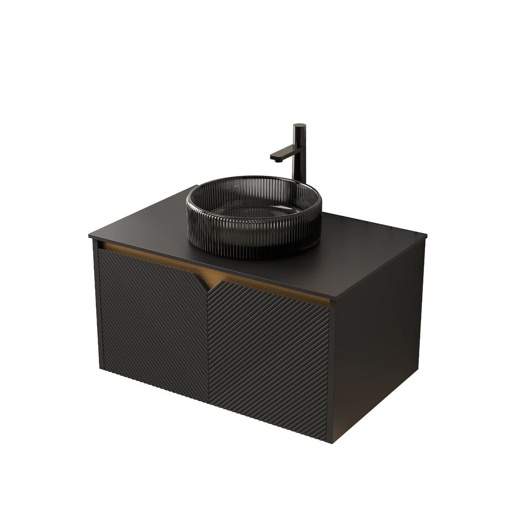 30" Black Wood Floating Double Door Bathroom Vanity