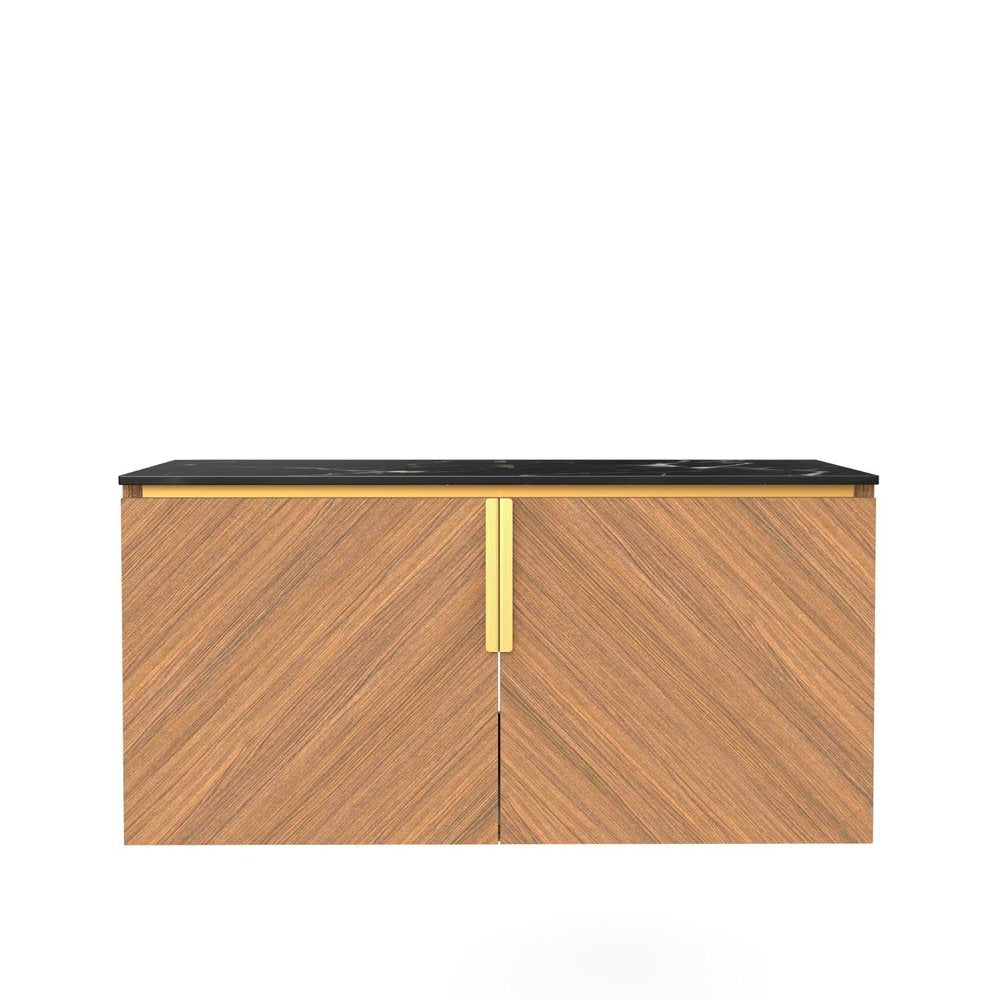 36" Brown Wood Floating Double Door Bathroom Vanity
