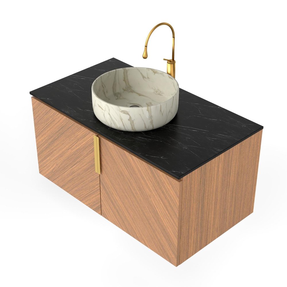36" Brown Wood Floating Double Door Bathroom Vanity