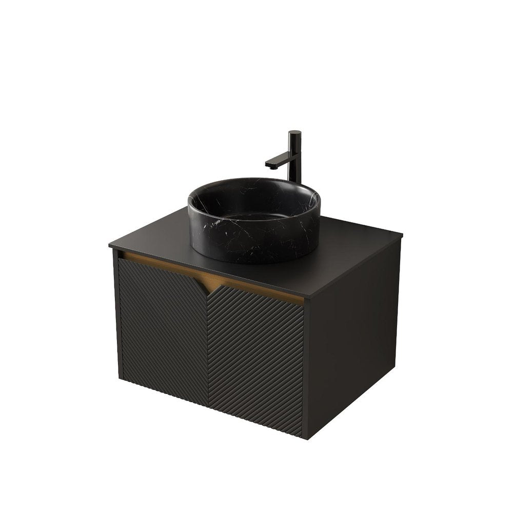 24" Black Wood Floating Double Door Bathroom Vanity