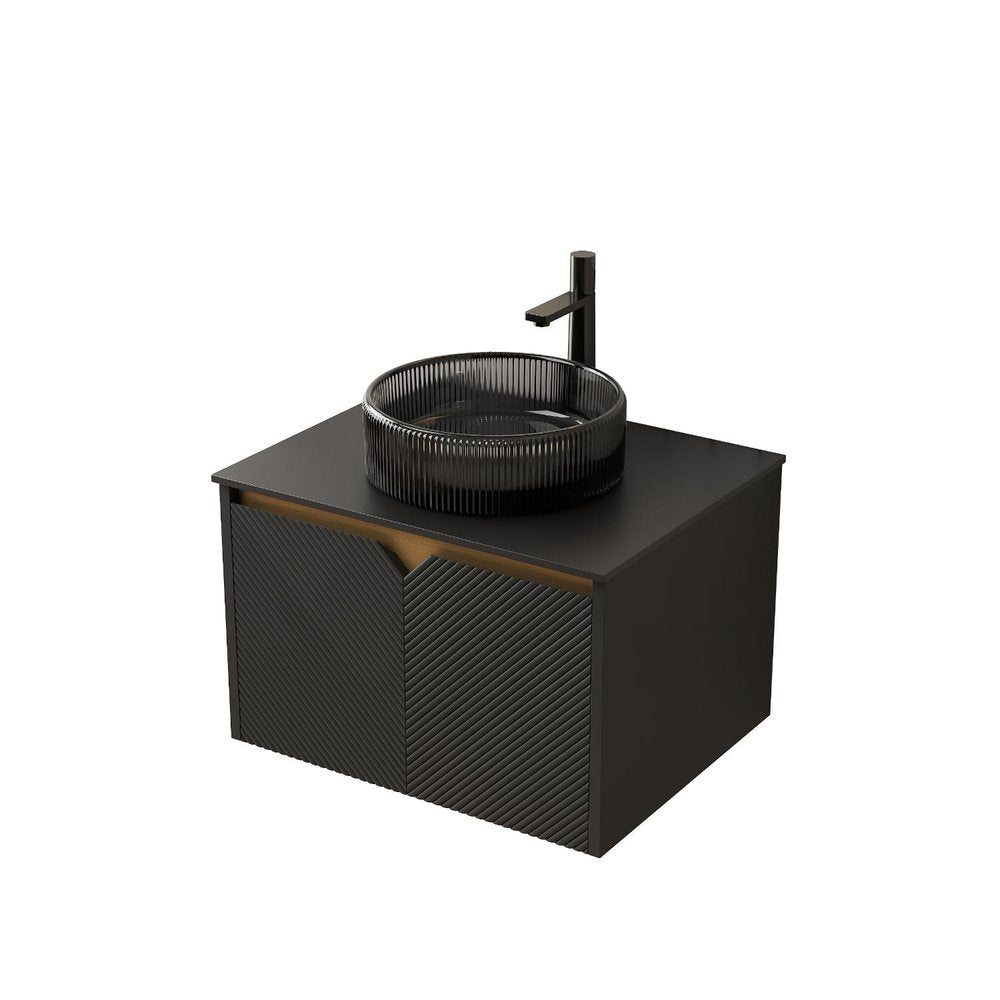 24" Black Wood Floating Double Door Bathroom Vanity