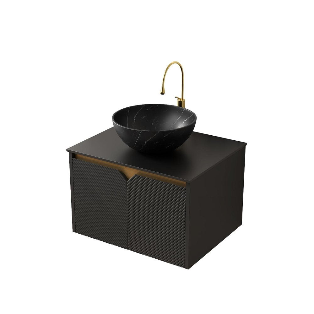 24" Black Wood Floating Double Door Bathroom Vanity
