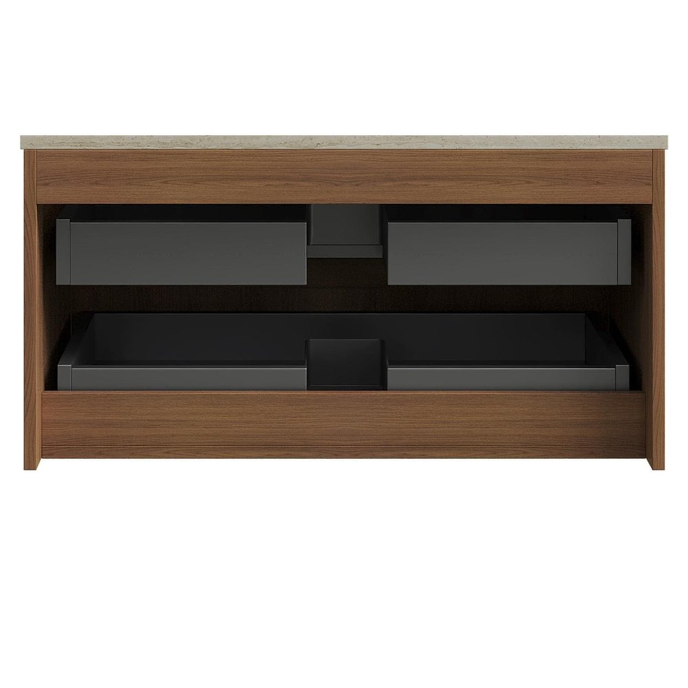 35" Brown Wood Floating Bathroom Vanity And Two Drawers