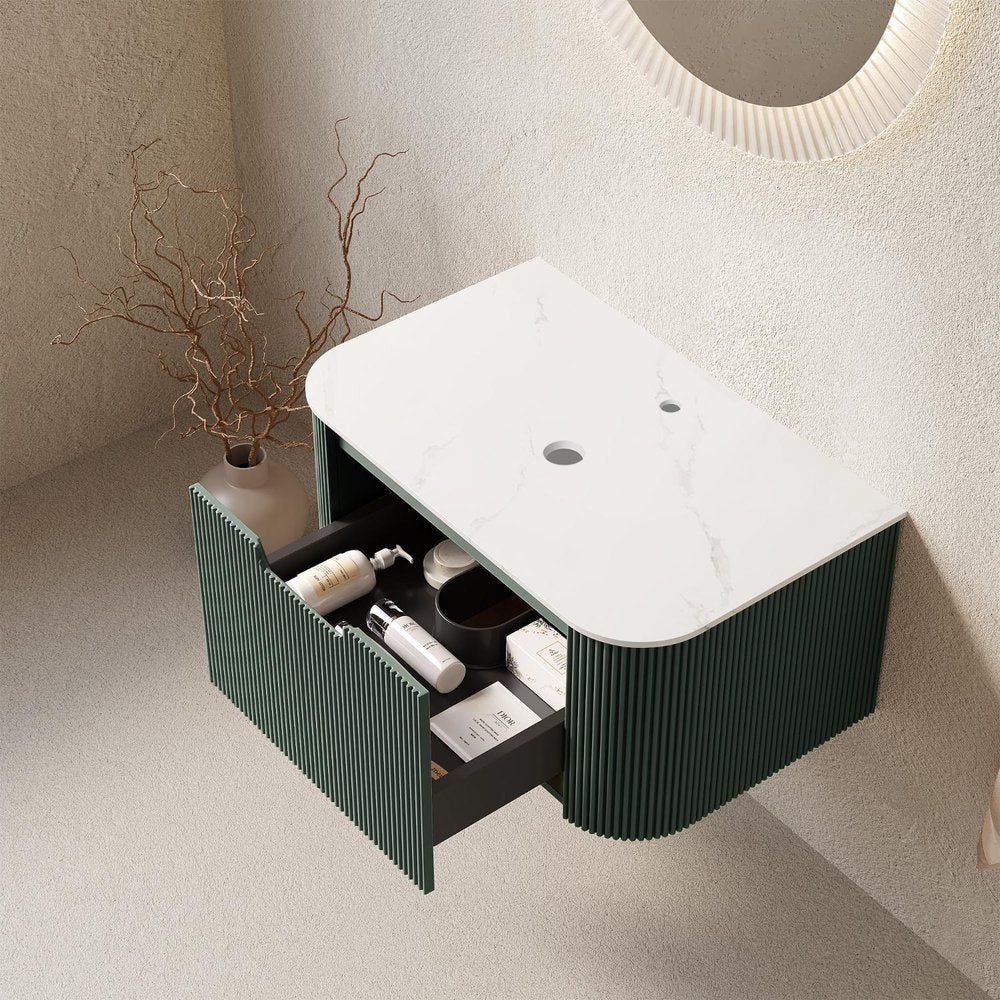 30" Green Wood Floating Bathroom Vanity