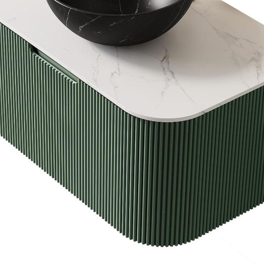 30" Green Wood Floating Bathroom Vanity With Black Sink