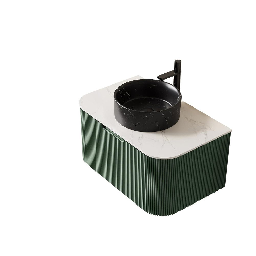 30" Green Wood Floating Bathroom Vanity With Black Sink