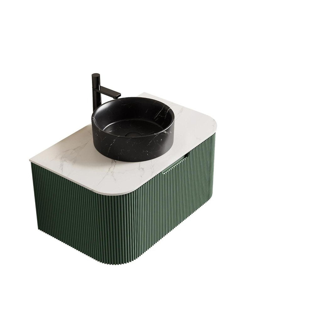 30" Green Wood Floating Bathroom Vanity With Black Sink