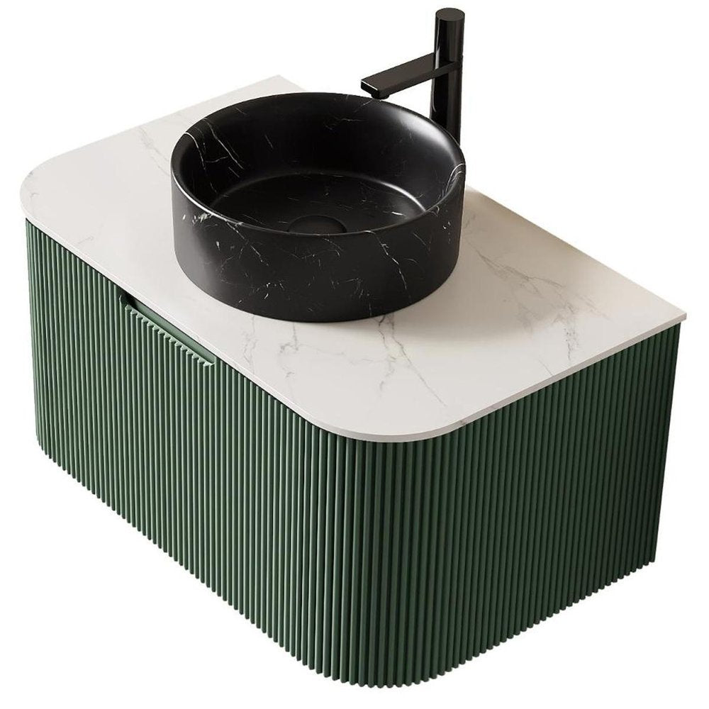 30" Green Wood Floating Bathroom Vanity With Black Sink