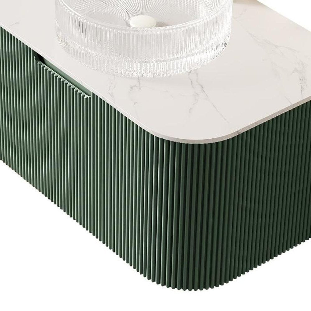 30" Green Wood Floating Bathroom Vanity With White Sink