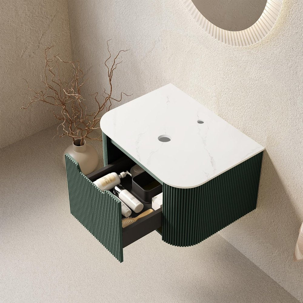 24" Green Wood Floating Bathroom Vanity