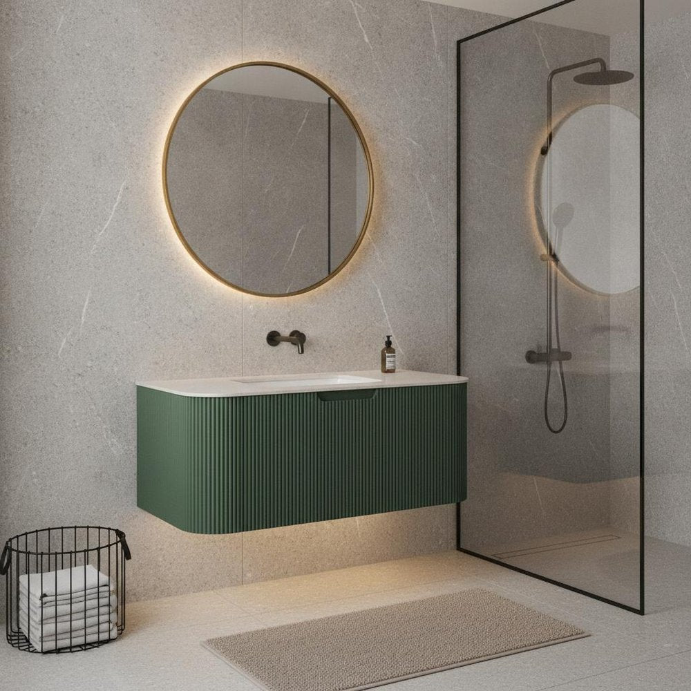 36" Green Wood Floating Bathroom Vanity