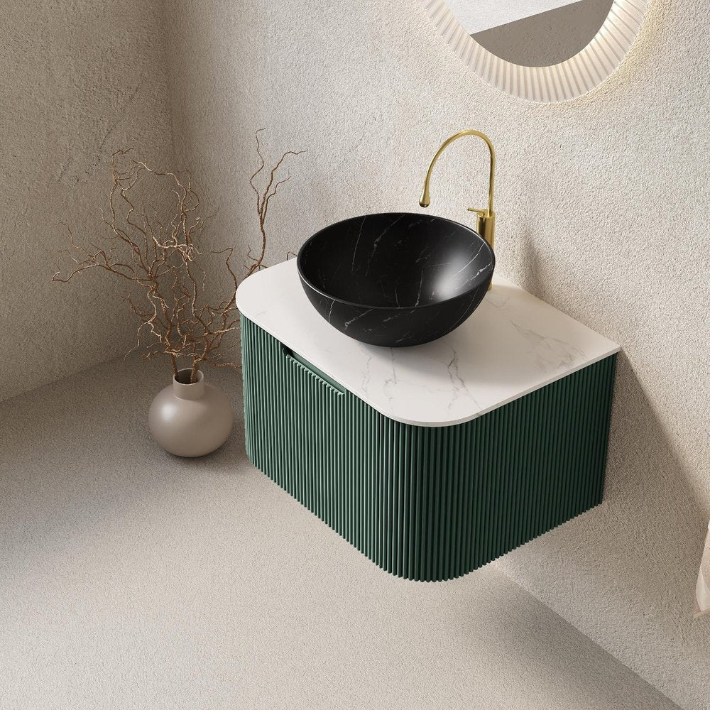 24" Green Wood Floating Bathroom Vanity With Black Sink