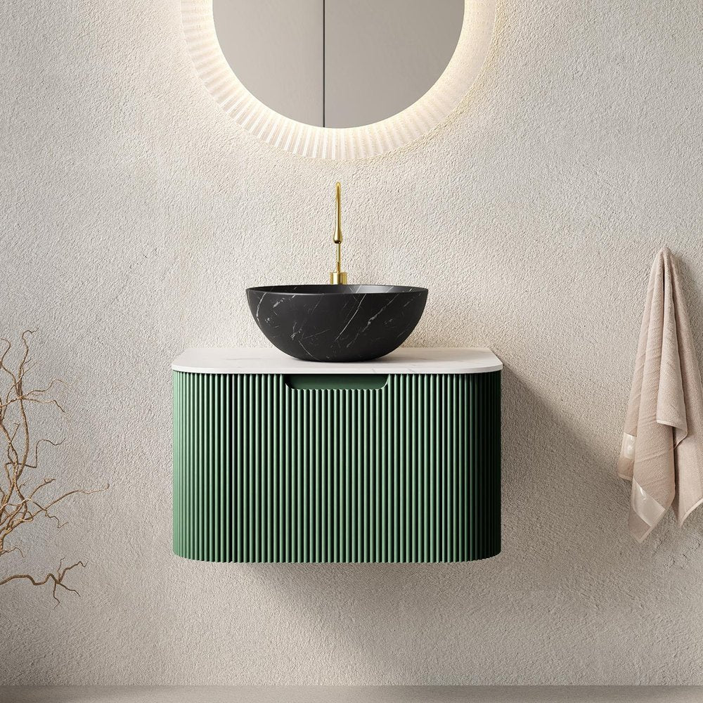 24" Green Wood Floating Bathroom Vanity With Black Sink