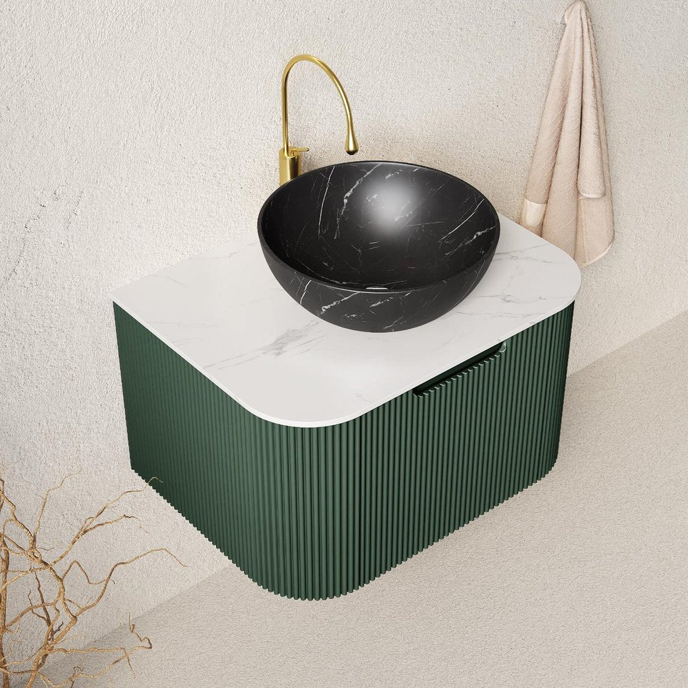 24" Green Wood Floating Bathroom Vanity With Black Sink