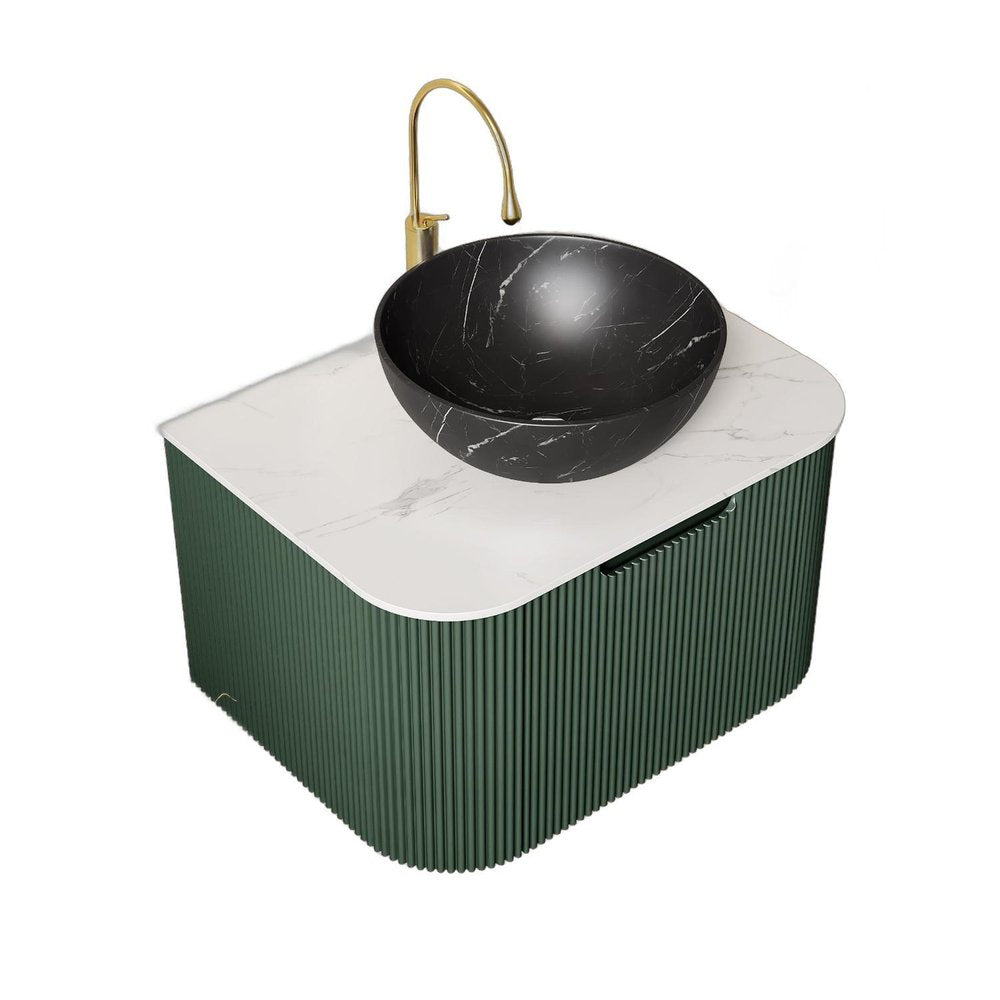 24" Green Wood Floating Bathroom Vanity With Black Sink