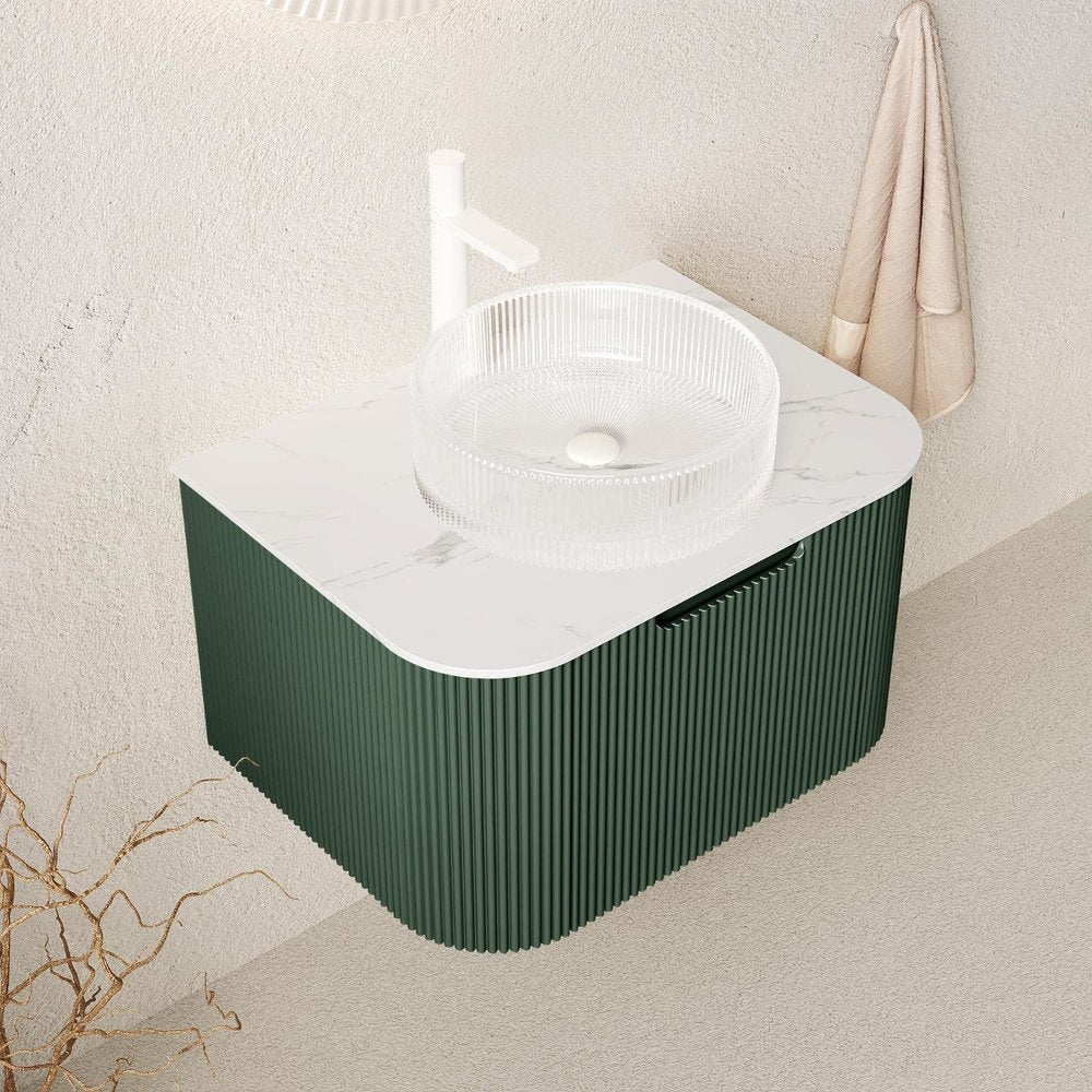 24" Green Wood Floating Bathroom Vanity With White Sink