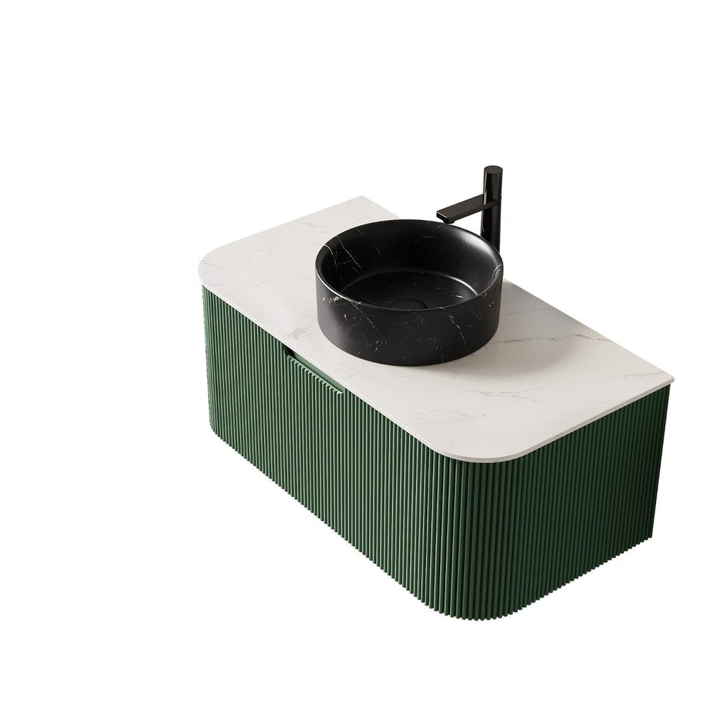 36" Green Wood Floating Bathroom Vanity With Black Sink