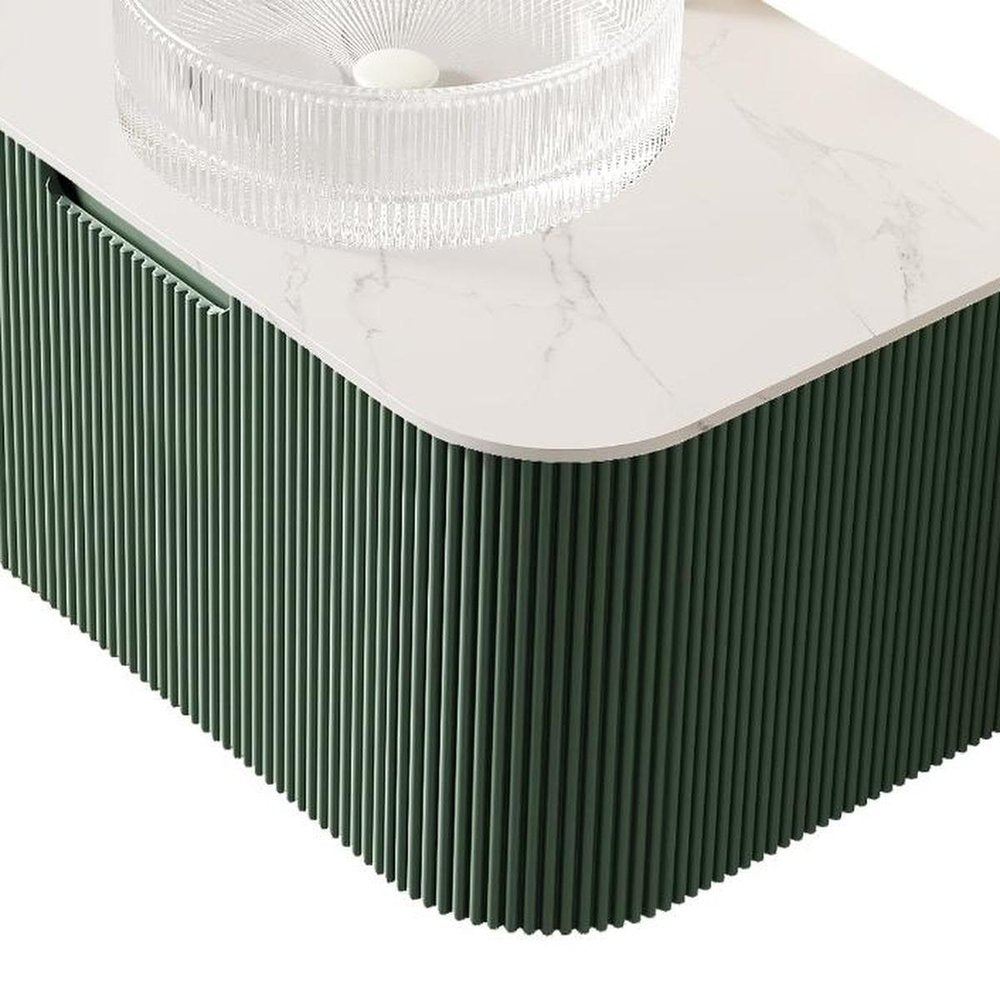 36" Green Wood Floating Bathroom Vanity With White Sink