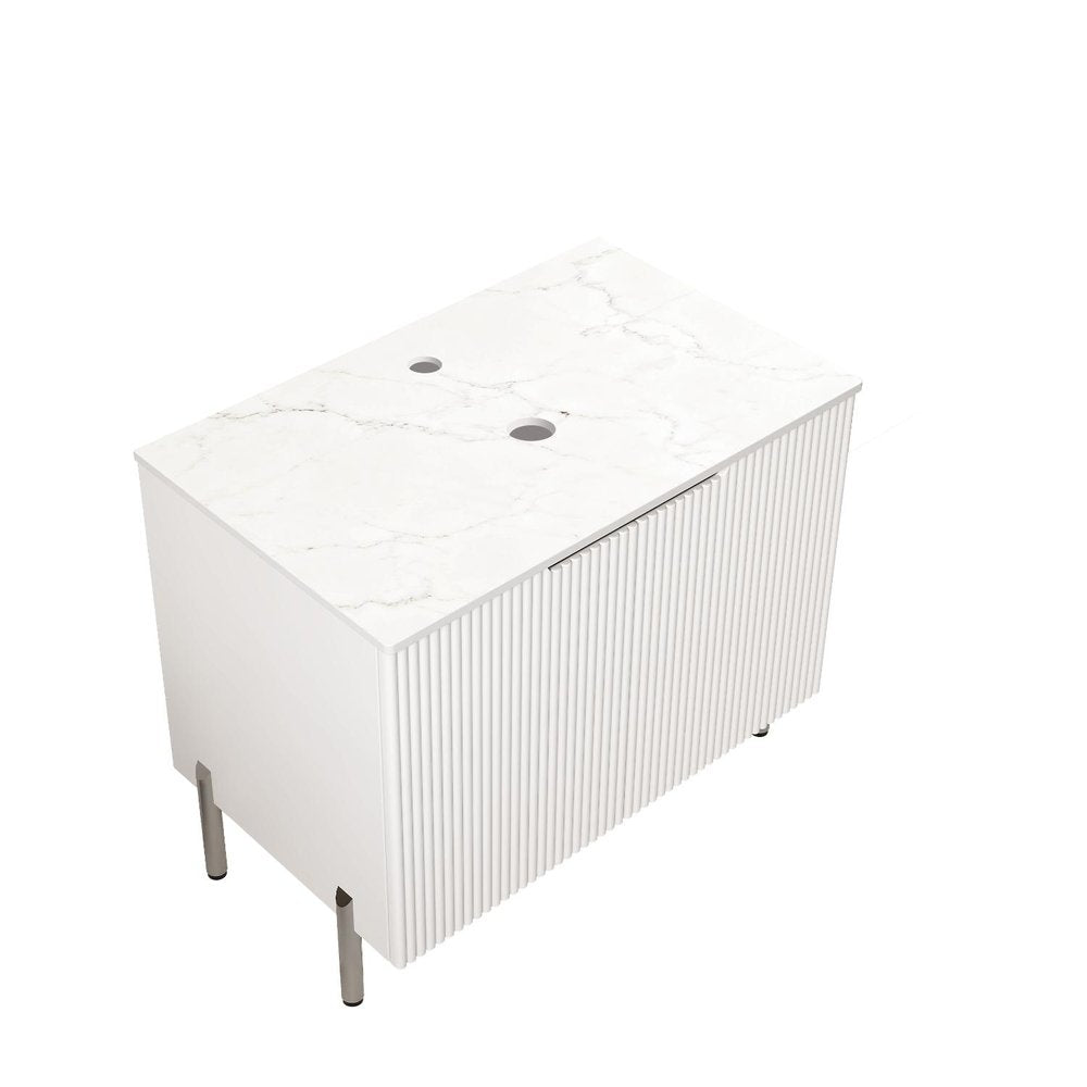 30" White Wood Freestanding Double Door Bathroom Vanity