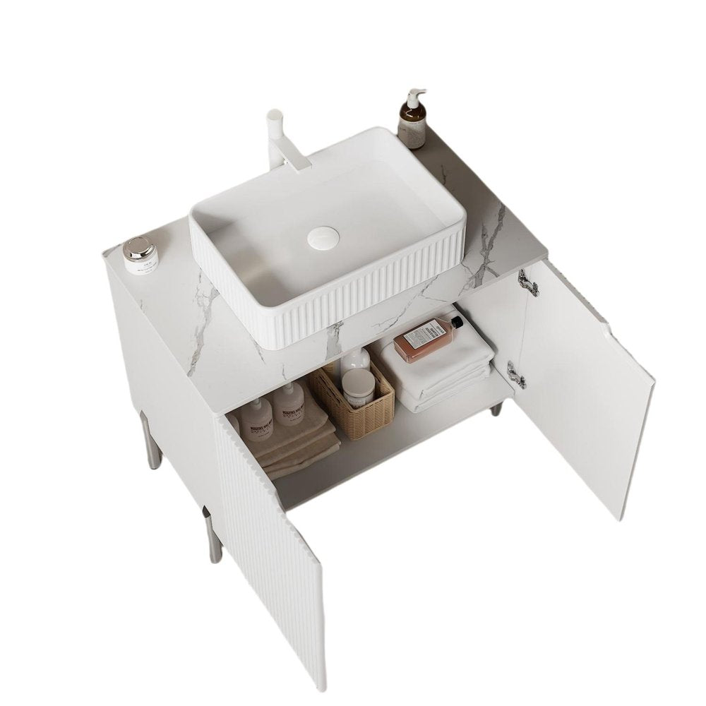30" White Wood Freestanding Double Door Bathroom Vanity