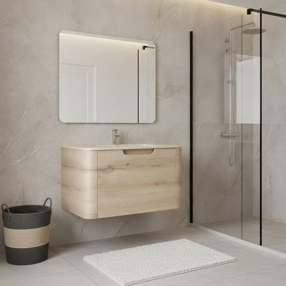 24" Brown Wood Floating Bathroom Vanity