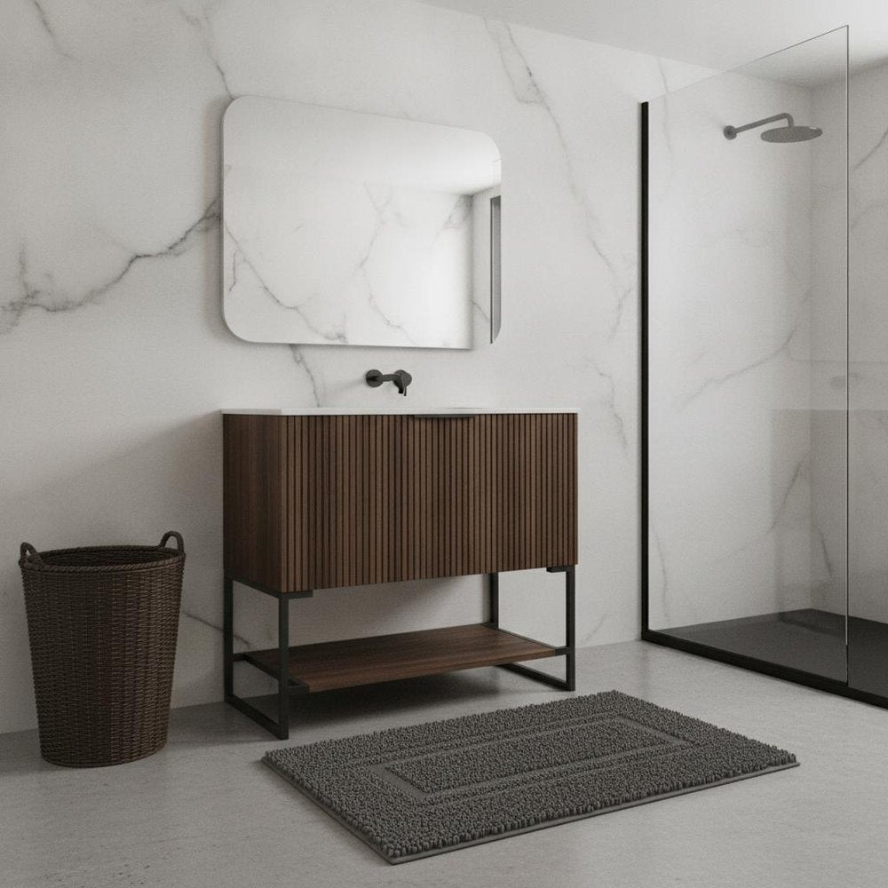 30" Brown Wood Freestanding Bathroom Vanity