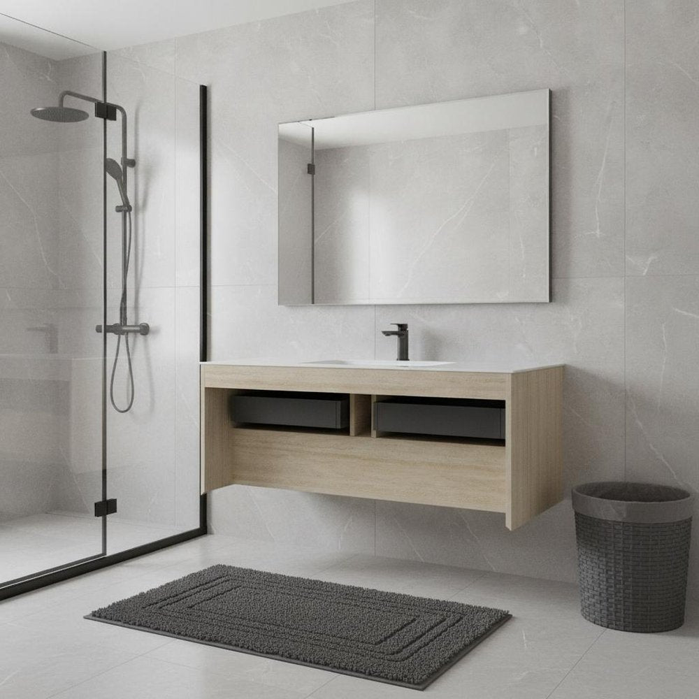 48" Brown Wood Floating Bathroom Vanity And Two Drawers